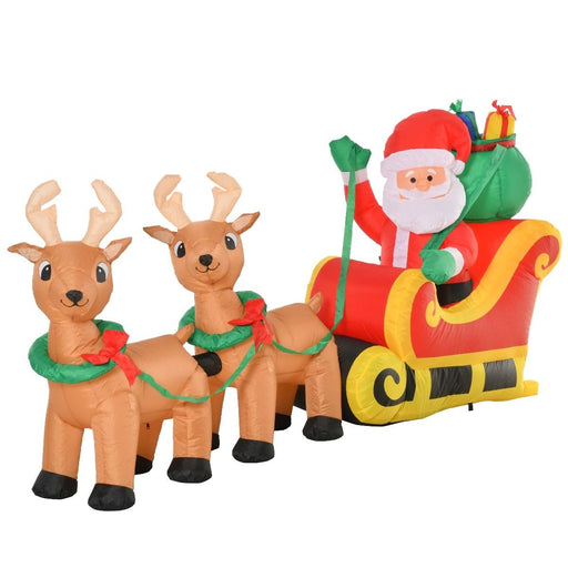 8FT Prelit Inflatable Santa Claus with Sleigh and Reindeer with LED Lights - Outdoor Christmas Decoration - Monsta Online