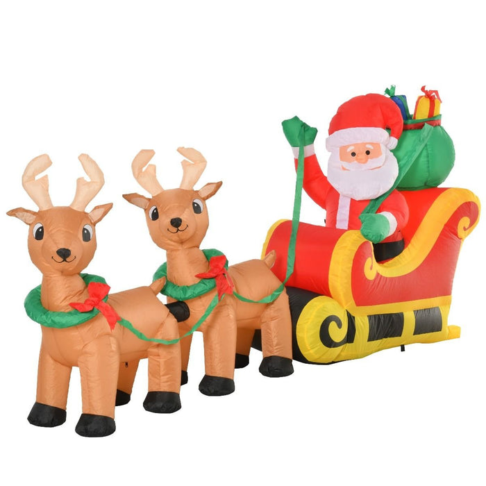 8FT Prelit Inflatable Santa Claus with Sleigh and Reindeer with LED Lights - Outdoor Christmas Decoration - Monsta Online