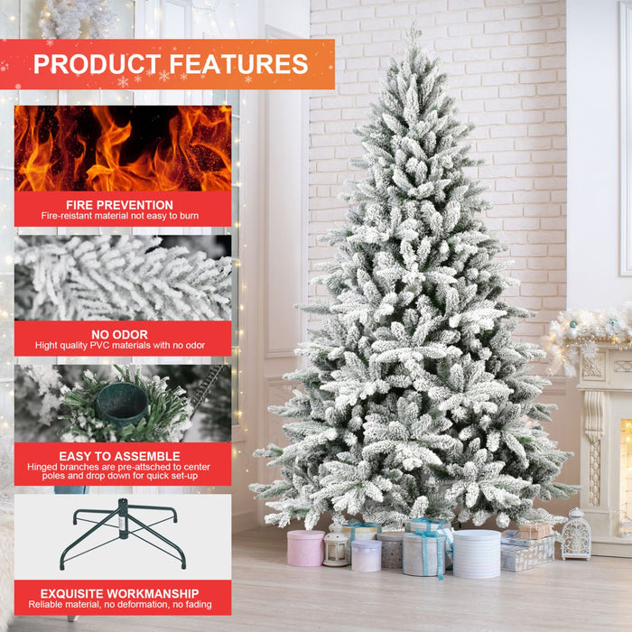 5FT Flocked White Artificial Christmas Tree — Full, 768 Tips, PE+PVC, Hinged, Metal Stand - Monsta Online