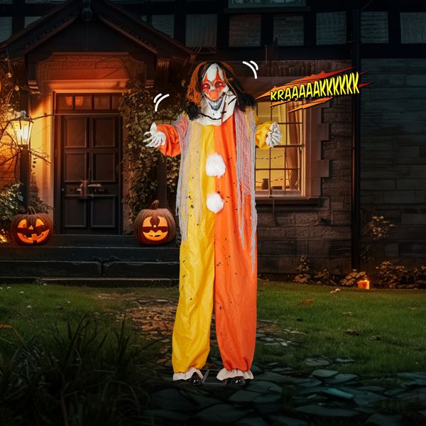 8.2ft Giant Animatronic Halloween Clown – Motion and Sound Activated with Red Glowing Eyes, Shaking Head and Creepy Phrases - Monsta Online