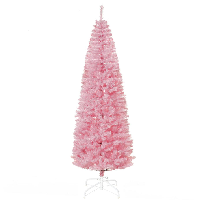 7FT Pink Pencil Artificial Christmas Tree — 818 Tips, Unlit, Auto - Open Hinged, Space - Saving, Steel Base - Monsta Online