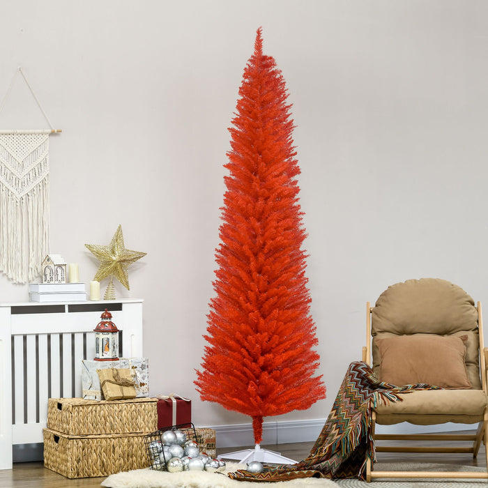 7FT Red Pencil Artificial Christmas Tree — 499 Tips, Unlit, Slim Space - Saving, Plastic Stand - Monsta Online
