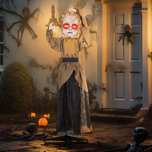 5.2ft Life - Size Halloween Animatronic Haunted Doll – Sound Activated with Jumping Head, Glowing Eyes and Creepy Sounds - Monsta Online