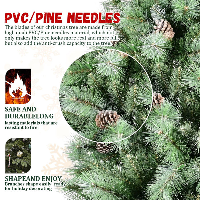 7FT Artificial Christmas Tree — Full, 82 Pine Cones, 1348 Tips, PVC+Hard Needle, Hinged, Metal Stand - Monsta Online
