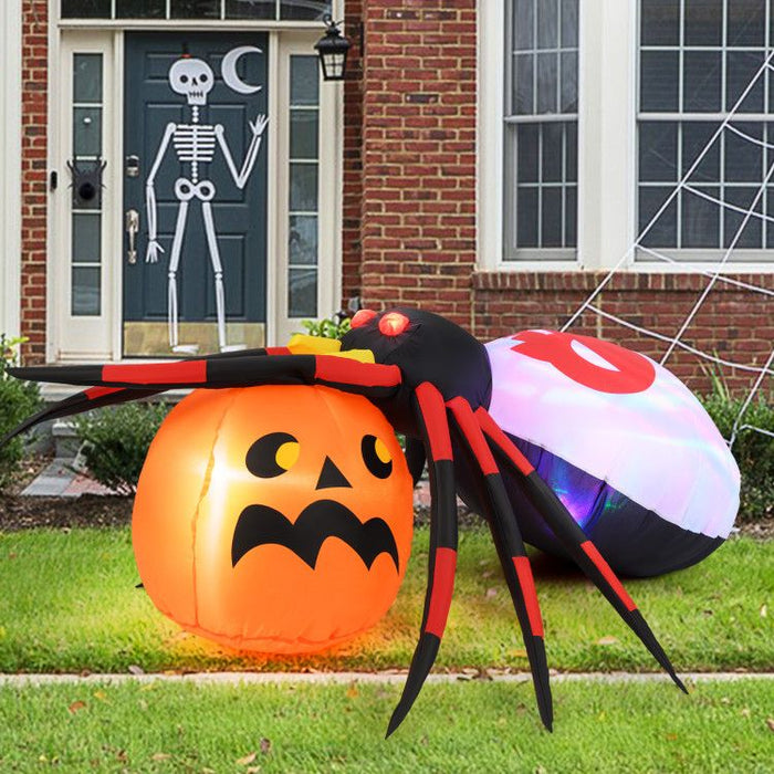 4.9ft Inflatable Halloween Spider with Pumpkin and Rotating LED Lights - Monsta Online