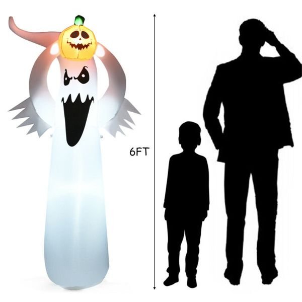 6FT Halloween Inflatable Ghost Holding Pumpkin with LED Lights - Monsta Online