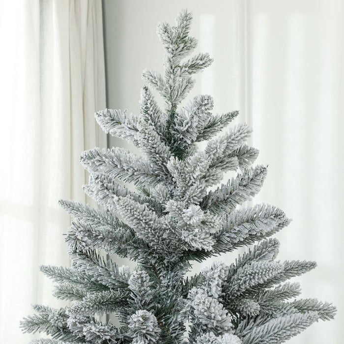 8FT Snow Flocked Artificial Christmas Tree — 2003 Tips, Unlit, Auto - Open Hinged, Full Shape, Metal Base - Monsta Online
