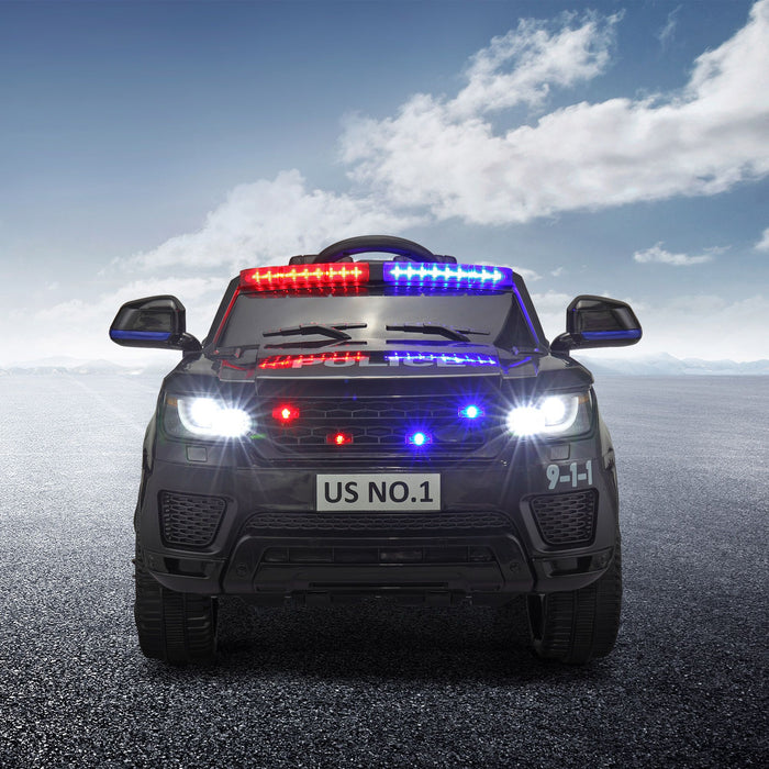 Black 12V Police Ride - On Car for Kids - Remote Control, Siren, Music & Suspension Features - Monsta Online