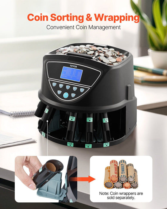 Automatic Coin Counter and Sorter Machine with Wrapping Tubes and 2000 Coin Capacity - Monsta Online