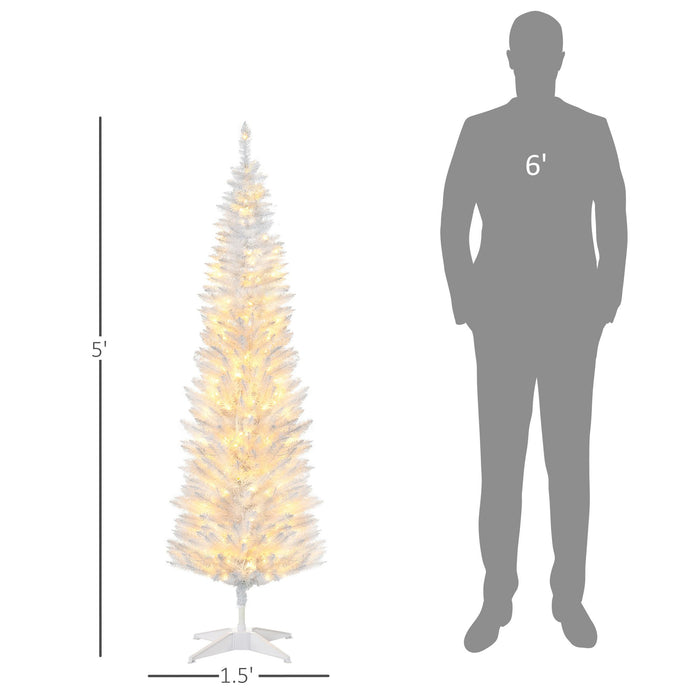 5FT White Pencil Pre - Lit Artificial Christmas Tree — 110 Warm White LEDs, 294 Tips, Slim Space - Saving - Monsta Online