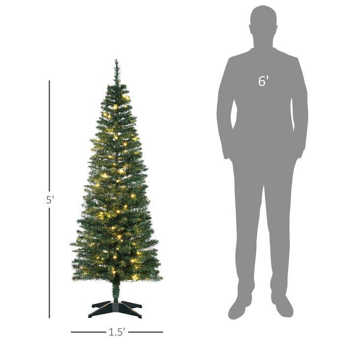 5FT Noble Fir Pencil Pre - Lit Artificial Christmas Tree — 110 Warm White LEDs, 294 Tips, Slim Space - Saving - Monsta Online