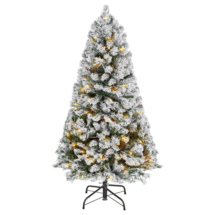 4FT Pre - Lit Flocked Artificial Christmas Tree — 539 Tips, 120 Warm White LEDs, 8 Modes, Metal Stand - Monsta Online