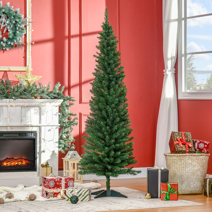 6FT Pencil Artificial Christmas Tree — 390 Tips, Unlit, Slim Hinged, Full Lush Appearance, Plastic Base - Monsta Online