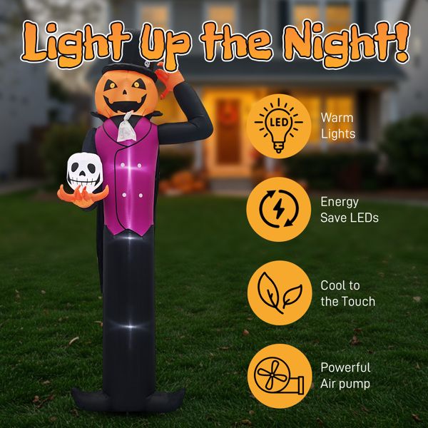 12FT Halloween Inflatable Pumpkin Man Holding Skull with LED Lights - Monsta Online