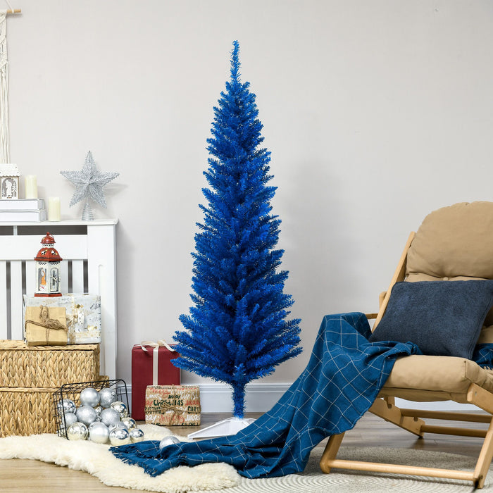 5FT Blue Pencil Artificial Christmas Tree — 294 Tips, Unlit, Slim Space - Saving, Plastic Stand - Monsta Online