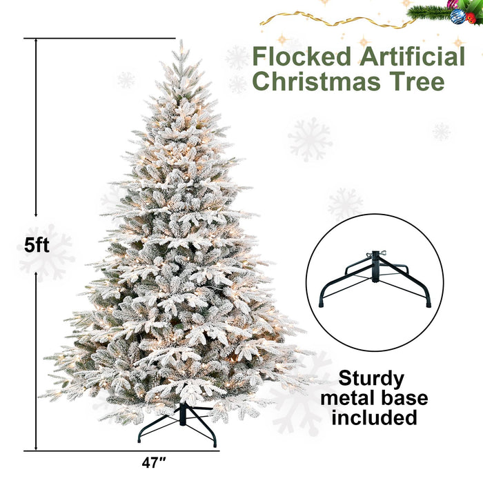 5FT Pre - Lit Flocked Artificial Christmas Tree — 1528 PE/PVC Tips, 300 Lights, Foldable Base - Monsta Online