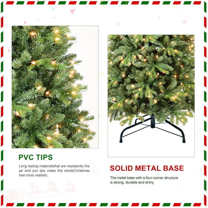 6FT Pre - Lit Artificial Christmas Tree — 300 Warm LED, 1032 Tips, PE+PVC, Hinged, Metal Stand - Monsta Online