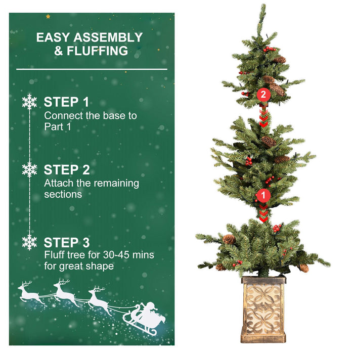 4FT Pre - Lit Artificial Christmas Tree — 100 Multi - Color LED, Glitter Light - Up Base, Berries & Pine Cones - Monsta Online
