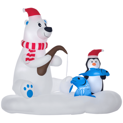 6FT Prelit Inflatable Polar Bear & Penguin Fishing on Board with LED Lights - Outdoor Christmas Decoration - Monsta Online