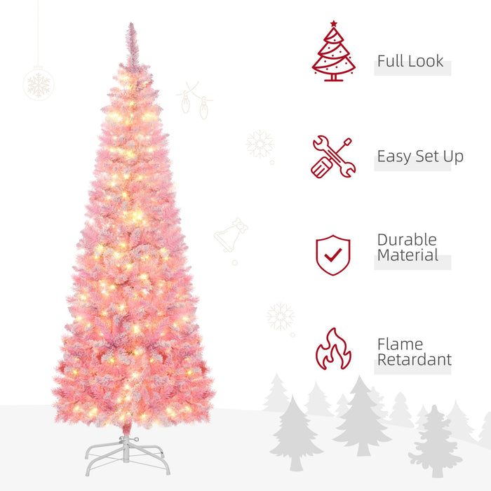 6FT Pink Pre - Lit Artificial Christmas Tree — 250 Warm White LEDs, 500 Tips, Snow Flocked, Auto - Open - Monsta Online