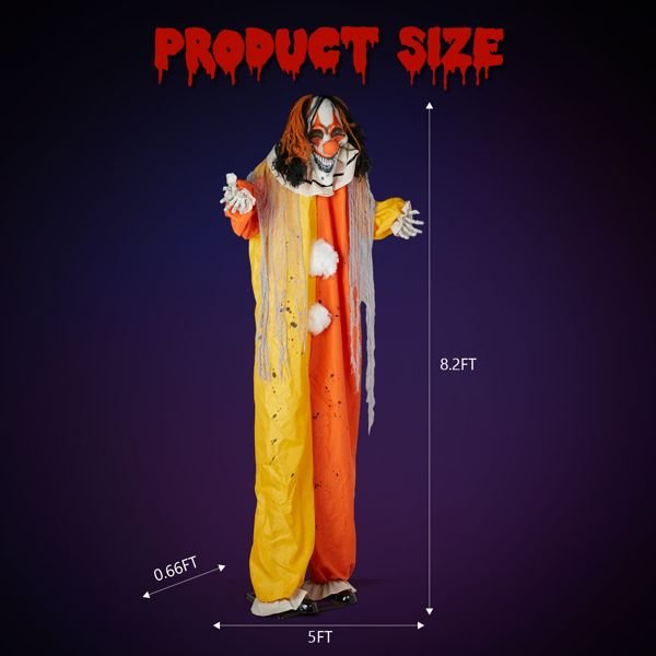 8.2ft Giant Animatronic Halloween Clown – Motion and Sound Activated with Red Glowing Eyes, Shaking Head and Creepy Phrases - Monsta Online