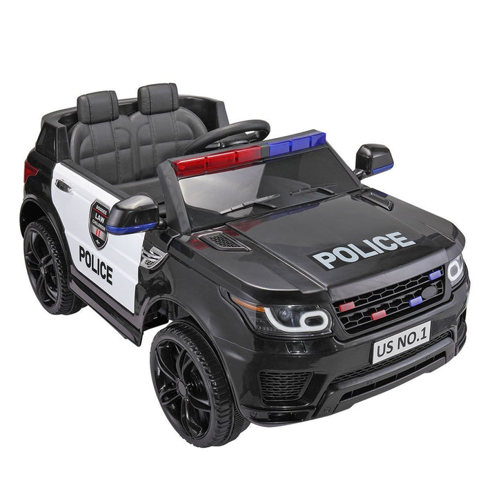Black 12V Police Ride - On Car for Kids - Remote Control, Siren, Music & Suspension Features - Monsta Online