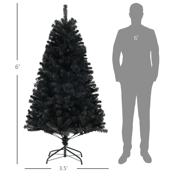 6FT Black Artificial Christmas Tree — 1000 Tips, Unlit, Auto - Open Hinged, Full Wide Shape, Steel Base - Monsta Online