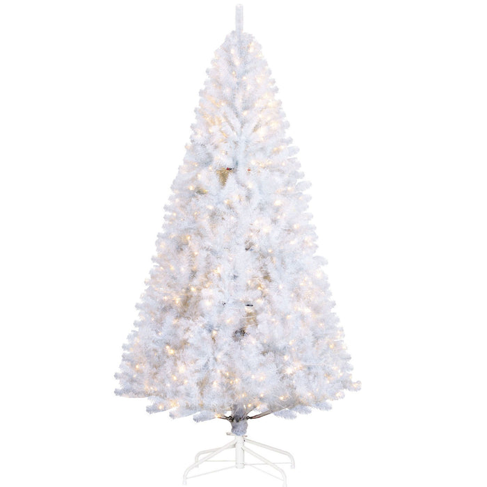 7.5FT White Pre - Lit Artificial Christmas Tree — 500 Warm White LED Lights, 1346 Tips, Hinged, Metal Base - Monsta Online