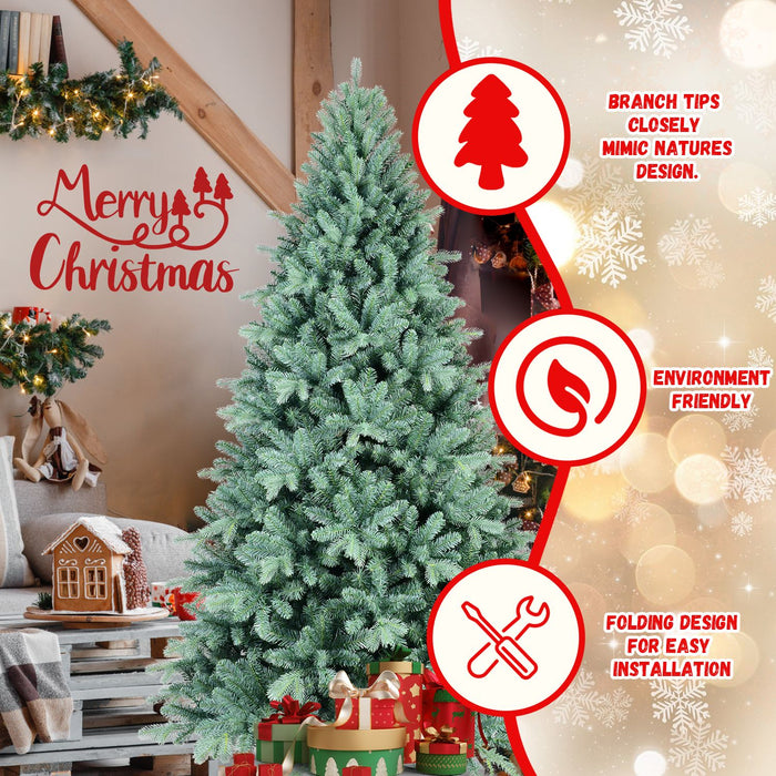 8FT Blue - Green Artificial Christmas Tree — 2458 Tips, PE+PVC, Full Shape, Hinged, Metal Stand - Monsta Online