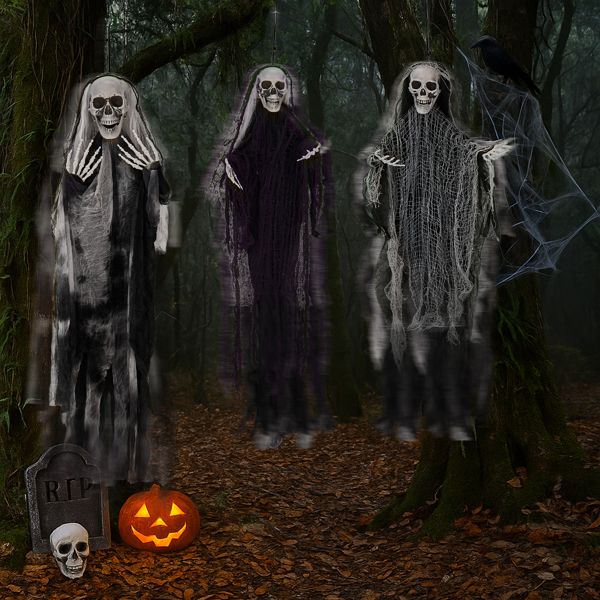 3 - Pack Hanging Skeleton Ghosts Grim Reapers – Halloween Outdoor Decorations - Monsta Online