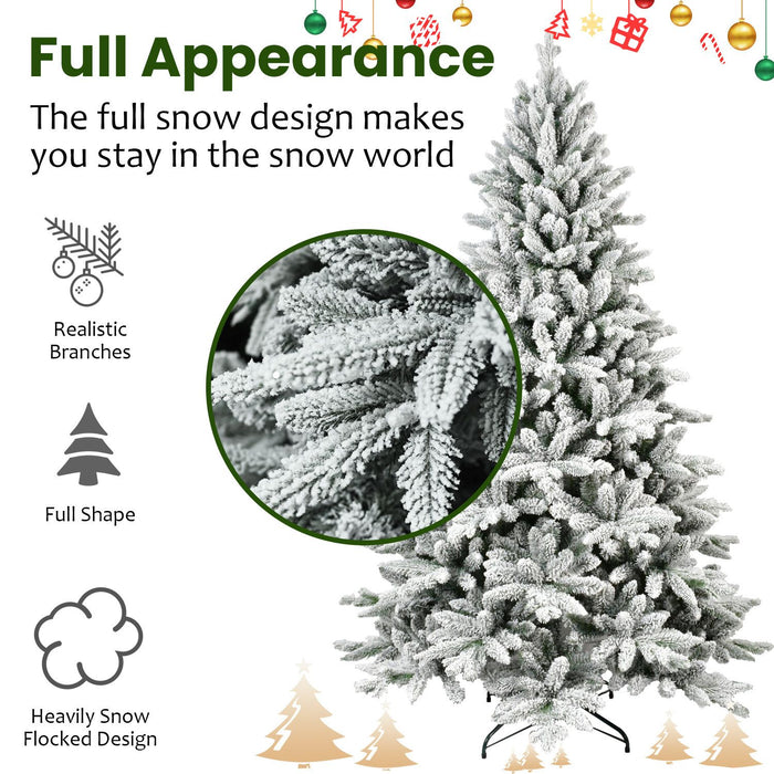 5FT Flocked White Artificial Christmas Tree — Full, 768 Tips, PE+PVC, Hinged, Metal Stand - Monsta Online