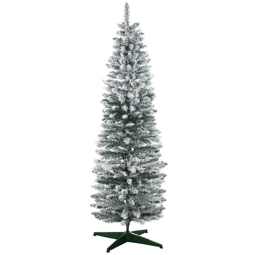 6FT Snow Flocked Pencil Artificial Christmas Tree — 390 Tips, Unlit, Slim Space - Saving, Plastic Base - Monsta Online