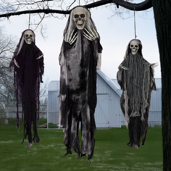 3 - Pack Hanging Skeleton Ghosts Grim Reapers – Halloween Outdoor Decorations - Monsta Online