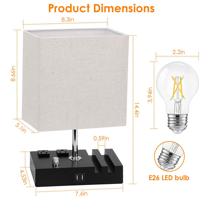 Fully Dimmable Bedside Table Lamp with Power Outlets USB Ports and Wooden Base - Monsta Online