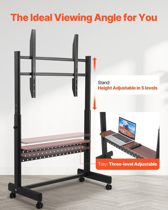 Heavy Duty Rolling TV Stand 55–100 Inch with Adjustable Height and Media Shelf - Monsta Online