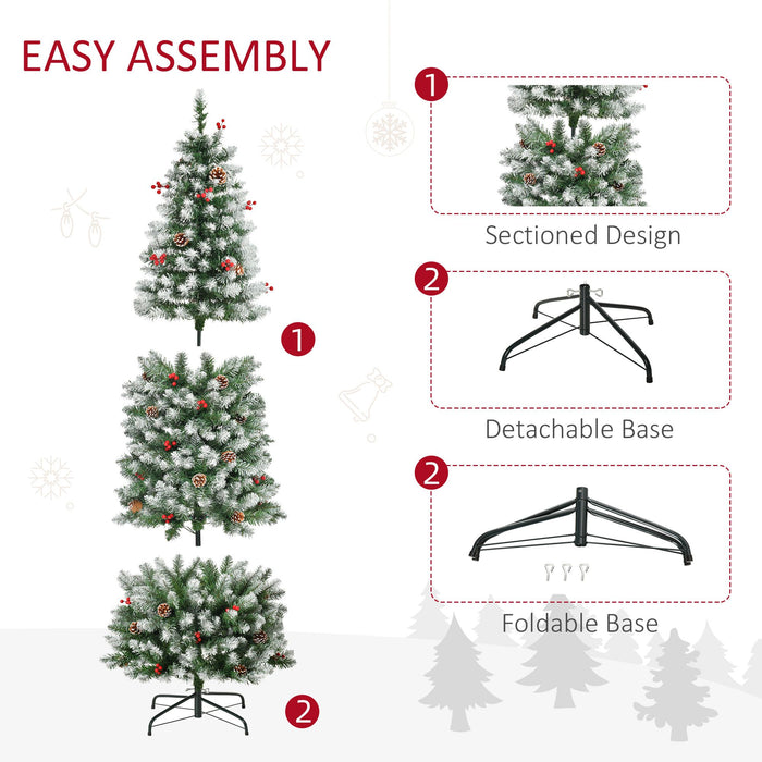 6FT Snow - Dipped Pre - Lit Artificial Christmas Tree — 300 Warm White LEDs, 618 Tips, Pine Cones, Berries - Monsta Online