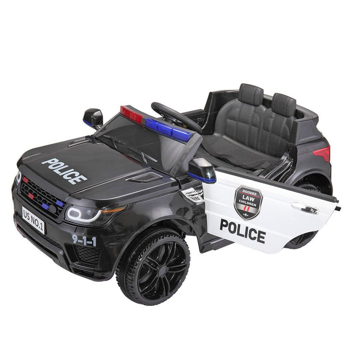 Black 12V Police Ride - On Car for Kids - Remote Control, Siren, Music & Suspension Features - Monsta Online