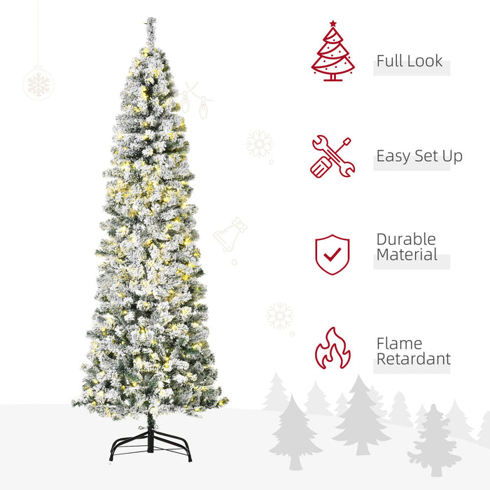 7.5FT Snow Flocked Slim Douglas Fir Pre - Lit Artificial Christmas Tree — 350 Warm White LEDs, 641 Tips - Monsta Online