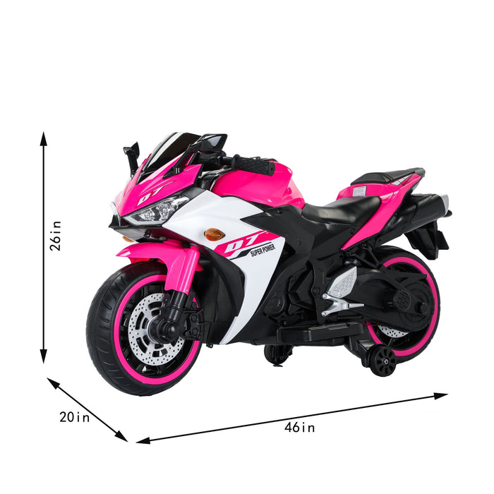 12V Electric Ride - On Pink Motorcycle with Throttle and Lighted Training Wheels - Monsta Online