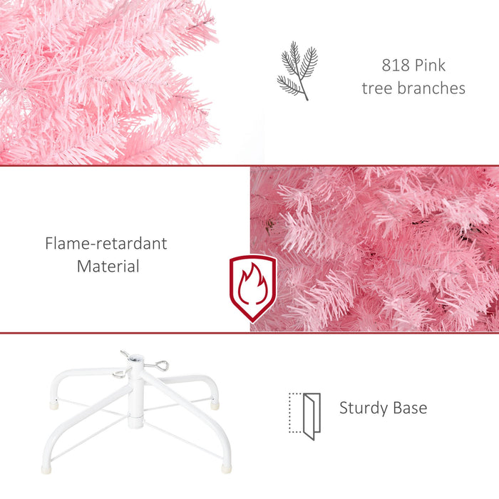 7FT Pink Pencil Artificial Christmas Tree — 818 Tips, Unlit, Auto - Open Hinged, Space - Saving, Steel Base - Monsta Online