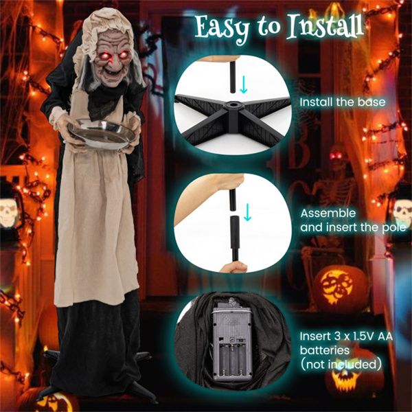 5.2ft Halloween Animatronic Old Lady Maid – Motion Activated with Flashing Red Eyes and Creepy Talking Phrases - Monsta Online