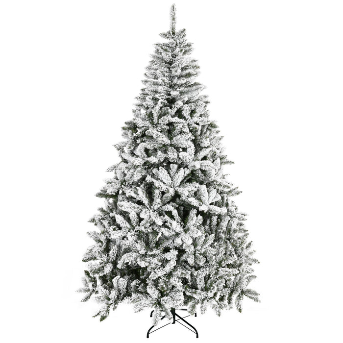 7.5FT Snow Flocked Artificial Christmas Tree — 1300 Tips, Unlit, Auto - Open Hinged, Green White, Steel Base - Monsta Online