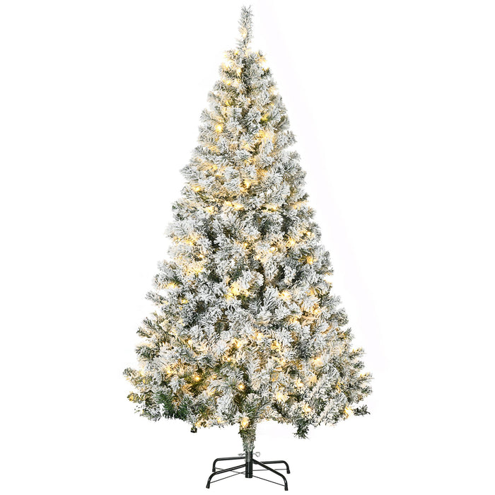 6FT Snow Flocked Pre - Lit Artificial Christmas Tree — 220 Warm White LEDs, 638 Tips, Auto - Open, Wide Leaves - Monsta Online