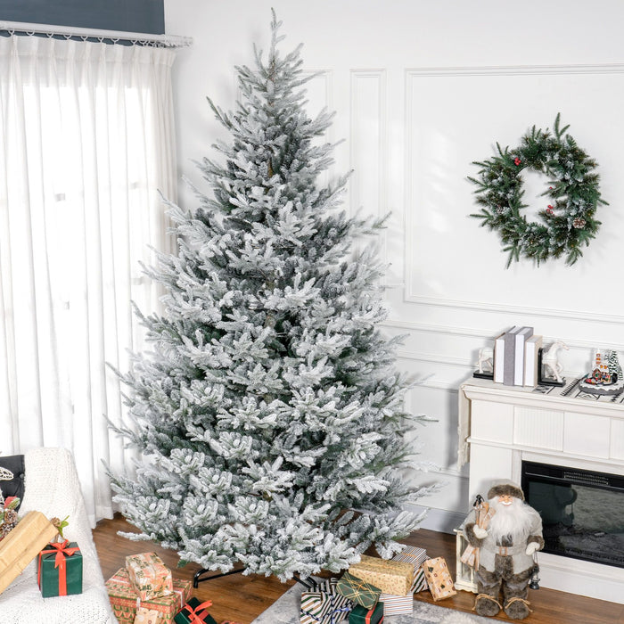 9FT Snow Flocked Artificial Christmas Tree — 1939 Tips, Unlit, Auto - Open Hinged, Nordic Pine, Steel Base - Monsta Online