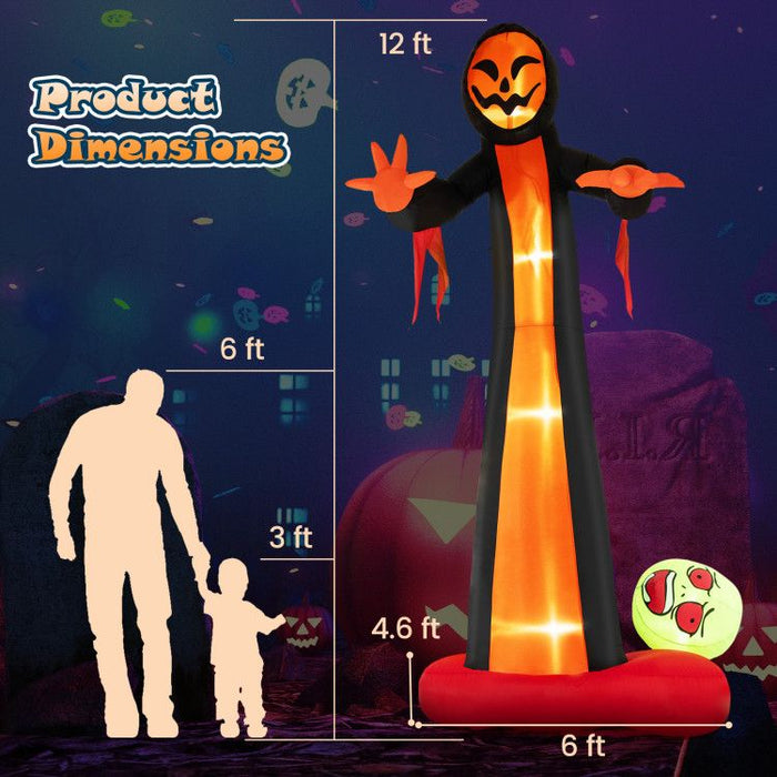 12ft Inflatable Grim Reaper Ghost with Skull and LED Lights - Monsta Online