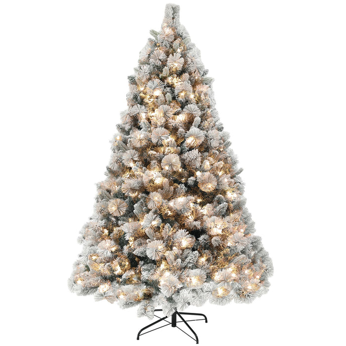 6.5FT Snow Flocked Pre - Lit Artificial Christmas Tree — 350 Warm White Clear Lights, 1107 Tips, UL Listed - Monsta Online