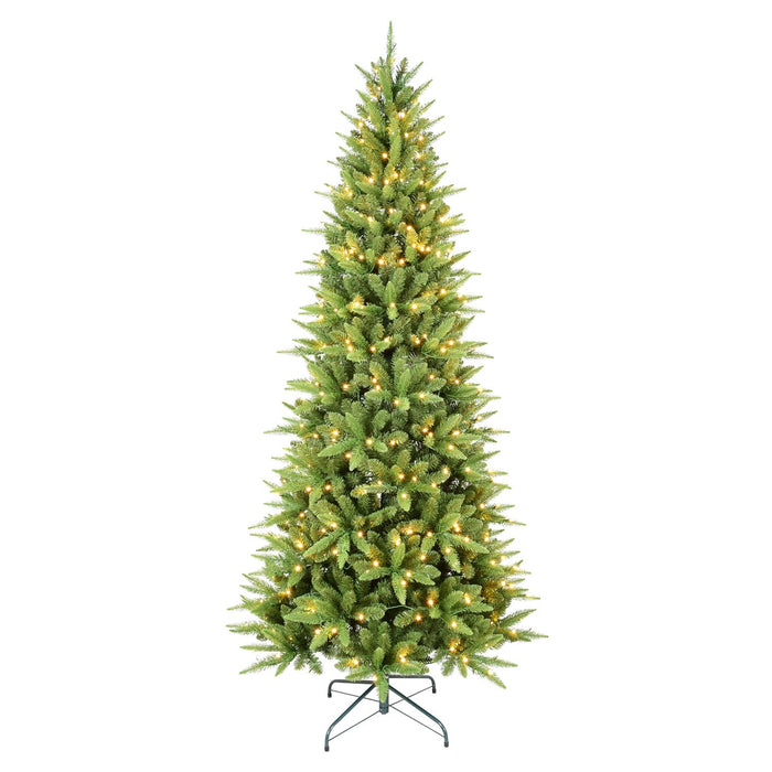 8FT Pre - Lit Pencil Artificial Christmas Tree — 1612 Tips, 500 LED Lights, PE & PVC Mixed, Metal Stand - Monsta Online