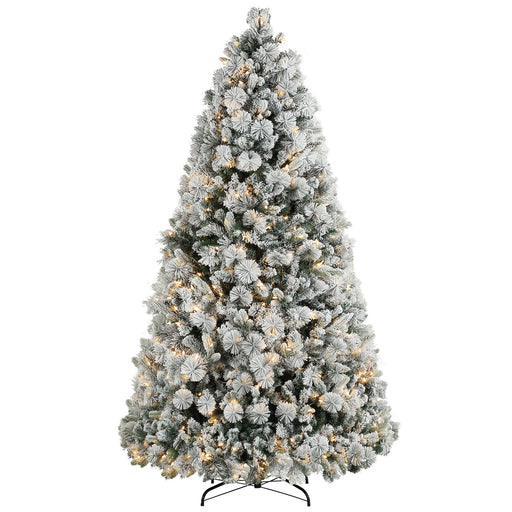 7.5FT Snow Flocked Pre - Lit Artificial Christmas Tree — 500 Warm White Clear Lights, 1530 Tips, UL Listed - Monsta Online