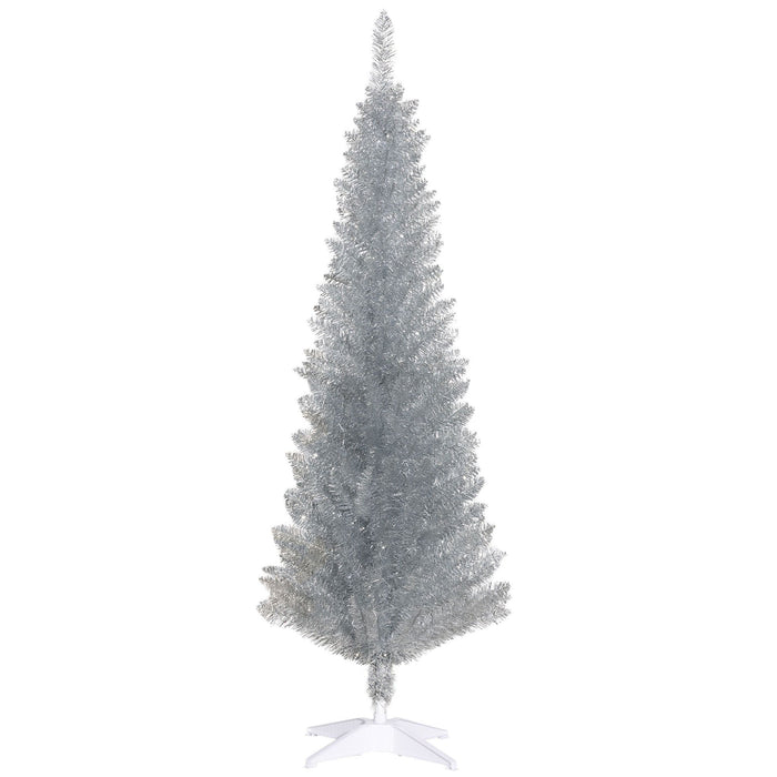 5FT Silver Pencil Artificial Christmas Tree — 294 Tips, Unlit, Slim Space - Saving, Plastic Base - Monsta Online