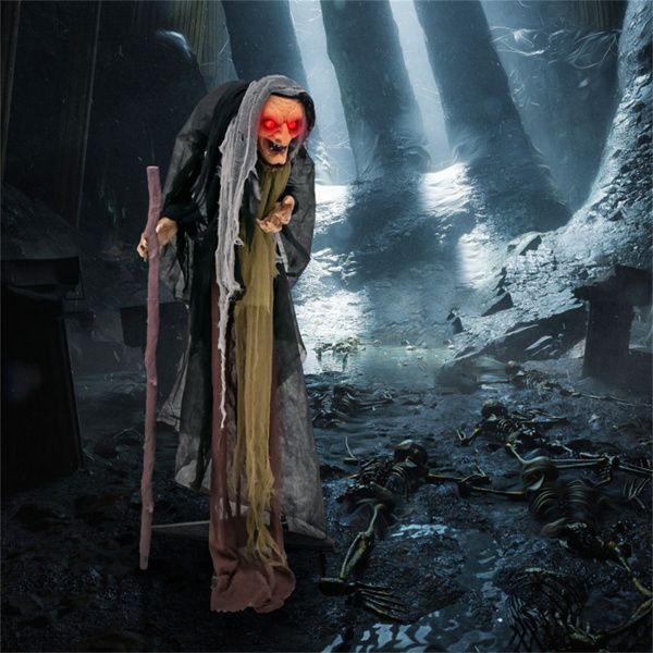 5ft Sound Motion Activated Animated Witch - Red Light - Up Eyes and Posable Arms - Monsta Online